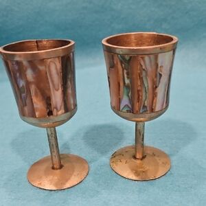 Abalone Inlay Sterling Silver Goblets